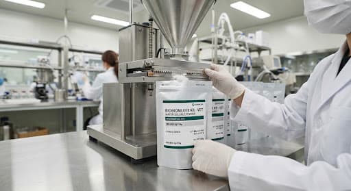 Pharmaceutical grade water-soluble veterinary powder